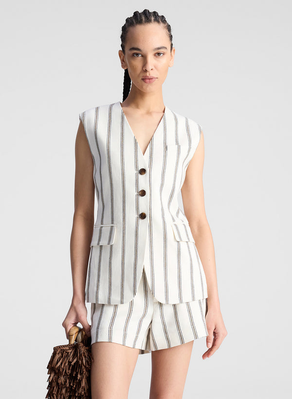 a.l.c. Noa Striped Linen Vest Cream Stripe