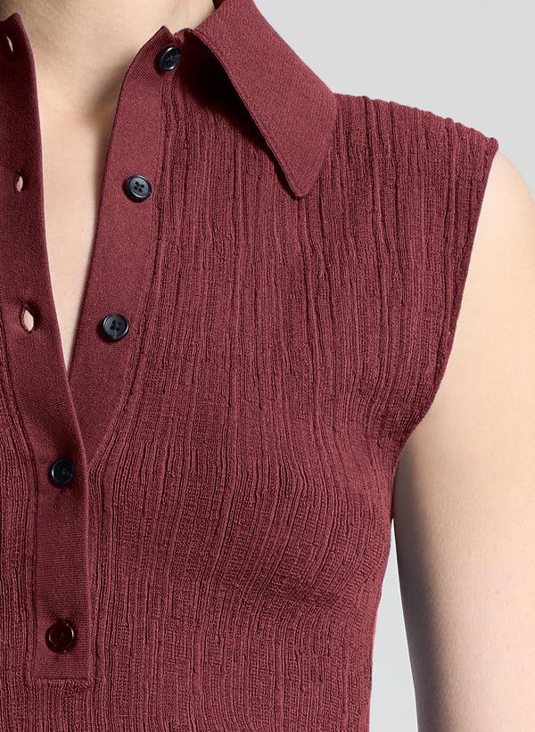 A.l.c. Ollie Fine Cotton Knit Polo Top Dark Bosco