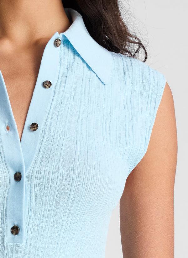 A.l.c. Ollie Fine Cotton Knit Polo Top Sky Blue
