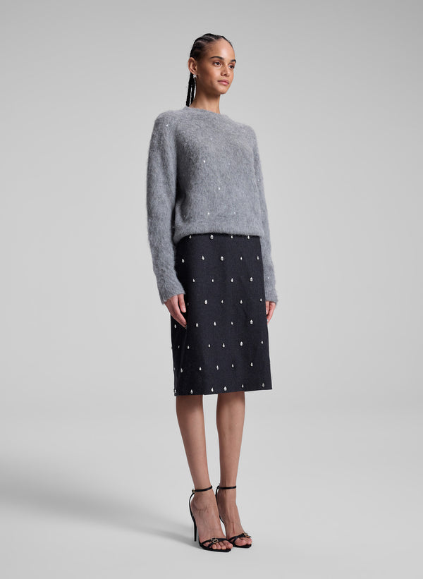 A.l.c. Opal Embellished Wool Pencil Skirt Charcoal