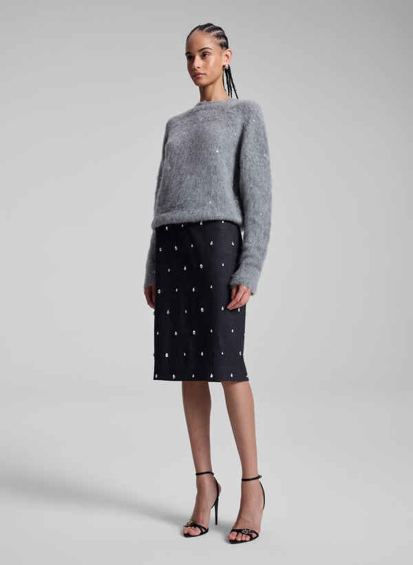 A.l.c. Opal Embellished Wool Pencil Skirt Charcoal