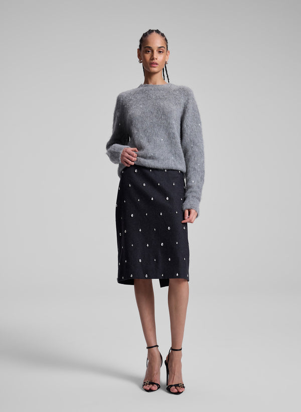 a.l.c. Opal Embellished Wool Pencil Skirt Charcoal