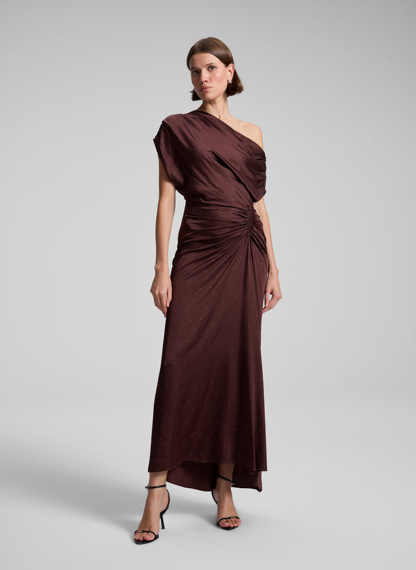 a.l.c. Penny Embellished Satin Maxi Dress Ganache
