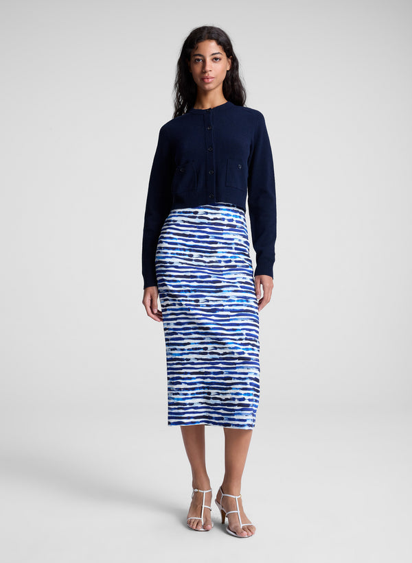 a.l.c. Phoebe Cotton Striped Midi Skirt Navy Stripe