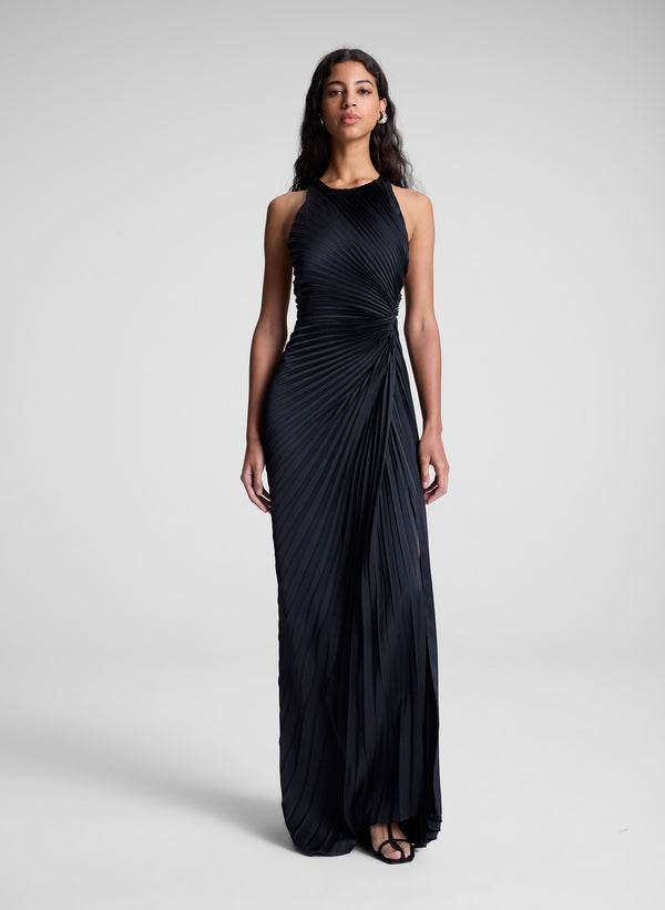 a.l.c. Reagan Satin Pleated Gown Black