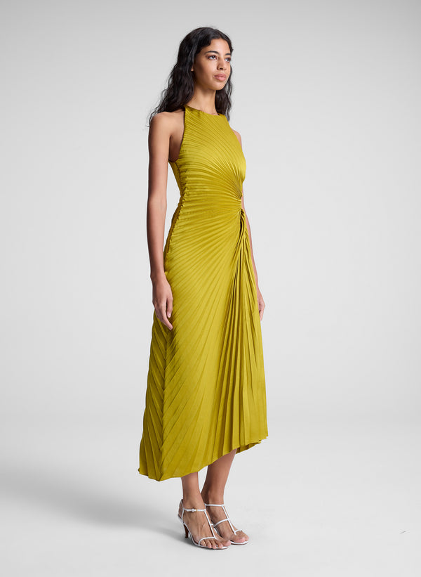 A.l.c. Reagan Satin Pleated Midi Dress Cactus Bloom