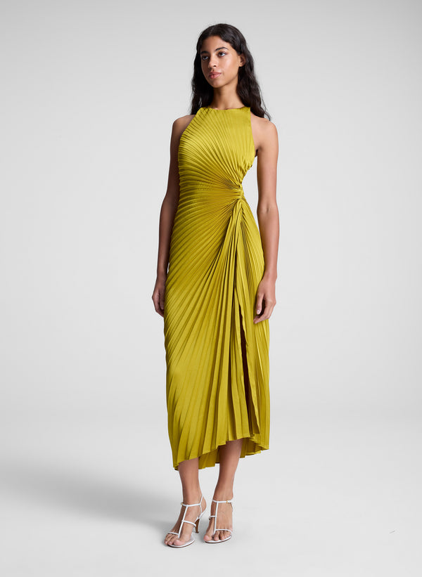 A.l.c. Reagan Satin Pleated Midi Dress Cactus Bloom