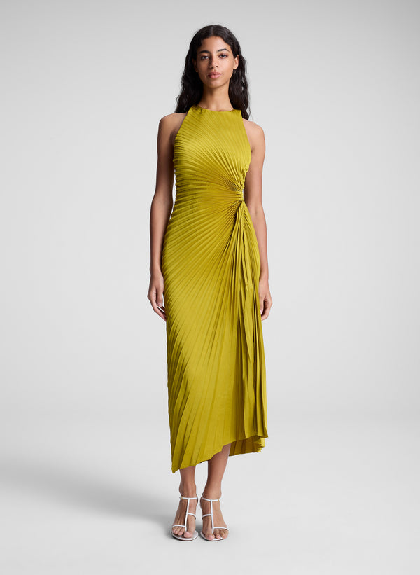 a.l.c. Reagan Satin Pleated Midi Dress Cactus Bloom