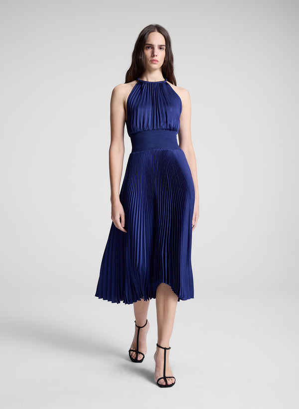 a.l.c. Renzo II Satin Pleated Dress Riviera