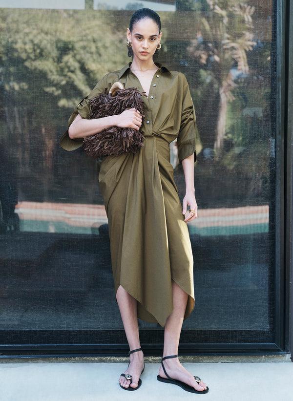 a.l.c. Rhodes Draped Cotton Midi Skirt Hazel