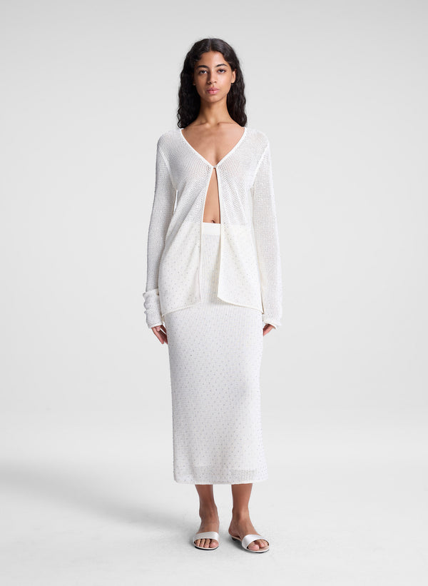 a.l.c. Rina Knit Embellished Midi Skirt Off White