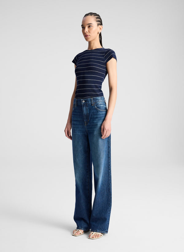 A.l.c. Sam Fine Cotton Knit Top Navy/Bright White