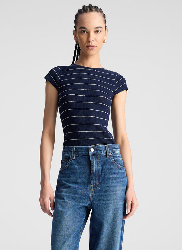 a.l.c. Sam Fine Cotton Knit Top Navy/Bright White