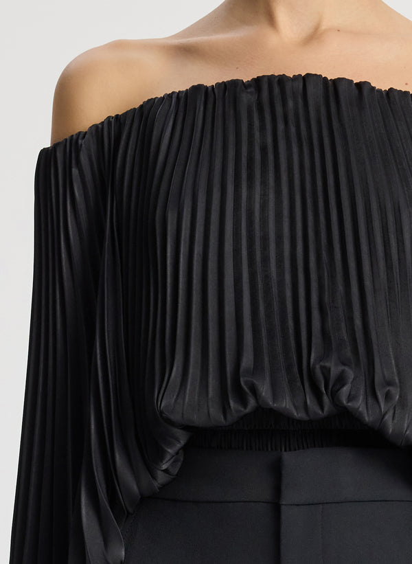A.l.c. Sienna Satin Pleated Off Shoulder Top Black