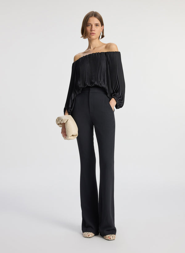A.l.c. Sienna Satin Pleated Off Shoulder Top Black