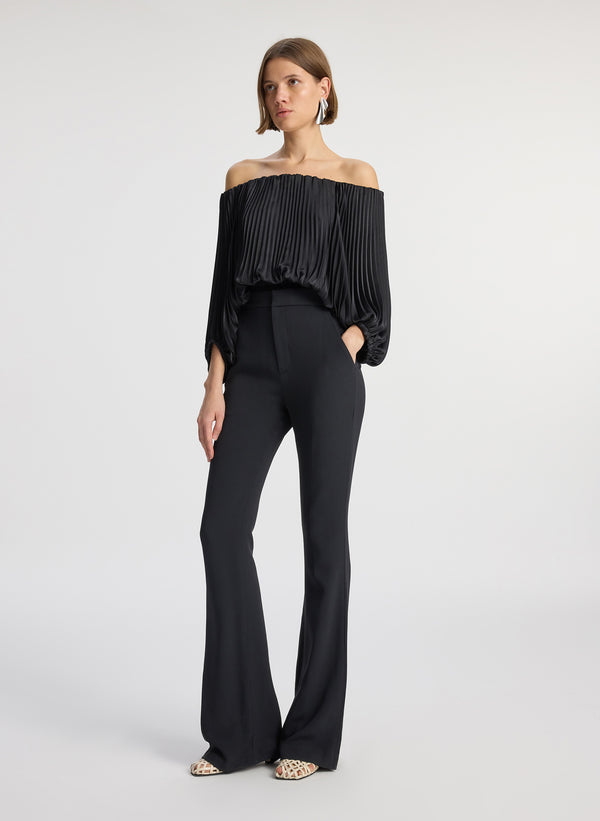 A.l.c. Sienna Satin Pleated Off Shoulder Top Black