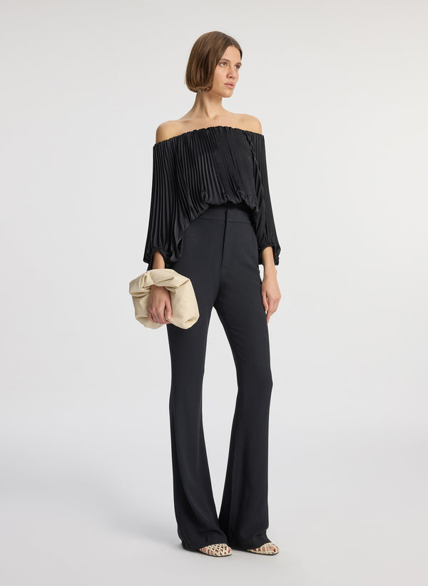 a.l.c. Sienna Satin Pleated Off Shoulder Top Black