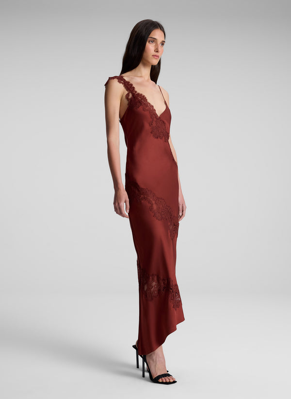 A.l.c. Stella Satin And Lace Midi Dress Bosco