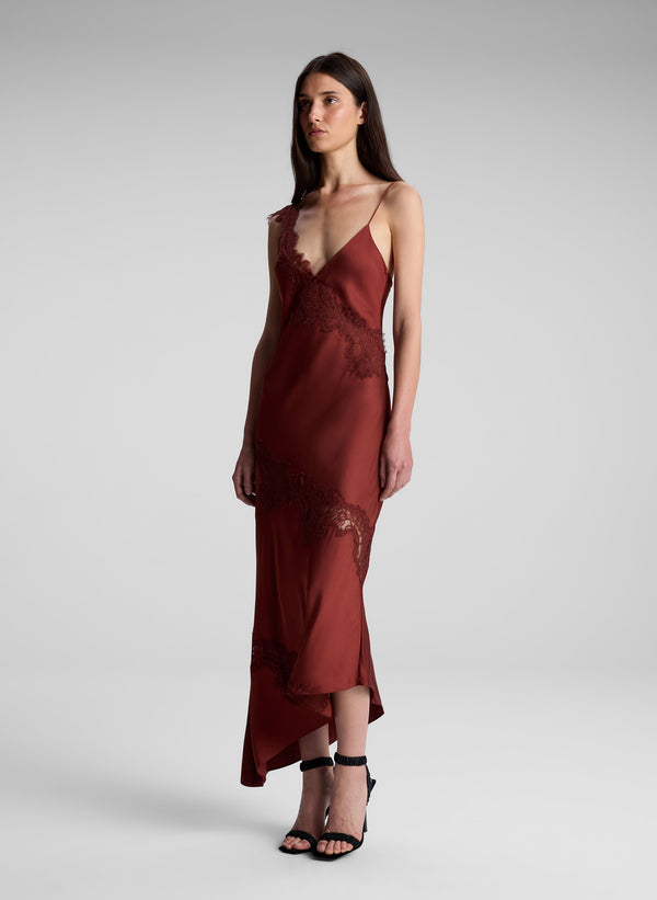 A.l.c. Stella Satin And Lace Midi Dress Bosco