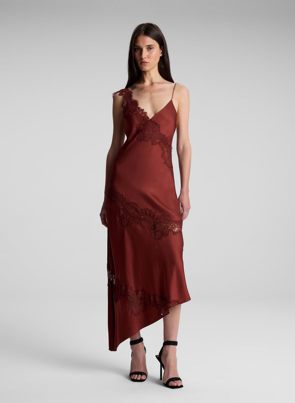 a.l.c. Stella Satin and Lace Midi Dress Bosco