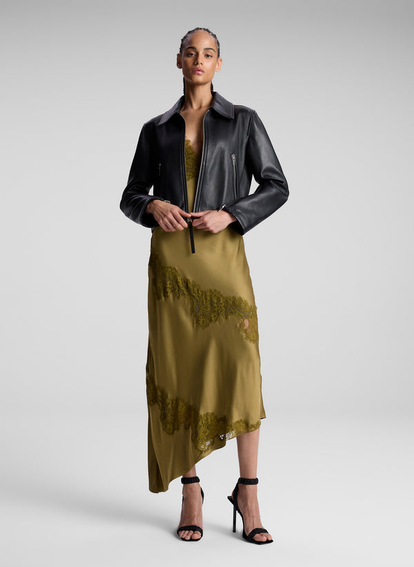 A.l.c. Stella Satin And Lace Midi Dress Pyrite