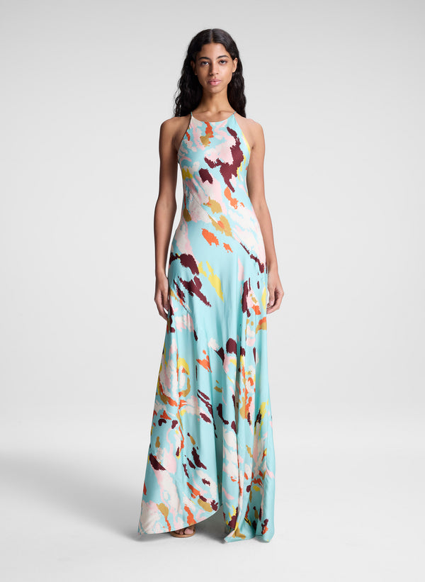a.l.c. Sybil Printed Satin Maxi Dress Mint Multi
