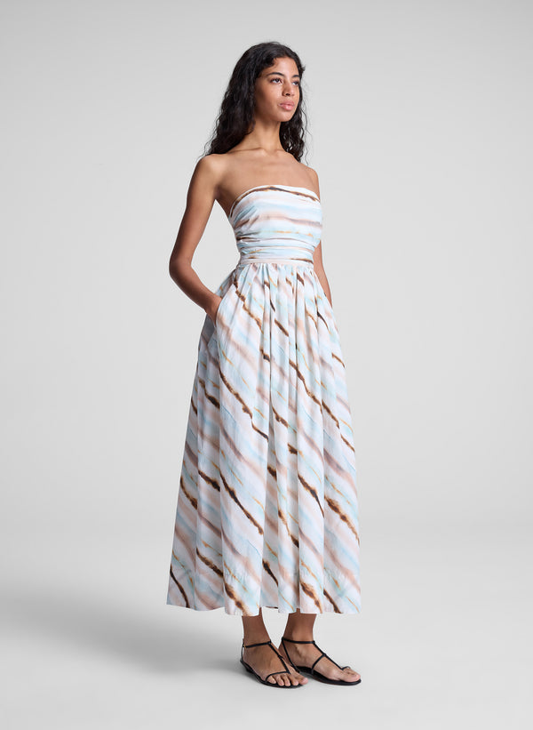 a.l.c. Tara Striped Strapless Midi Dress Mint Multi