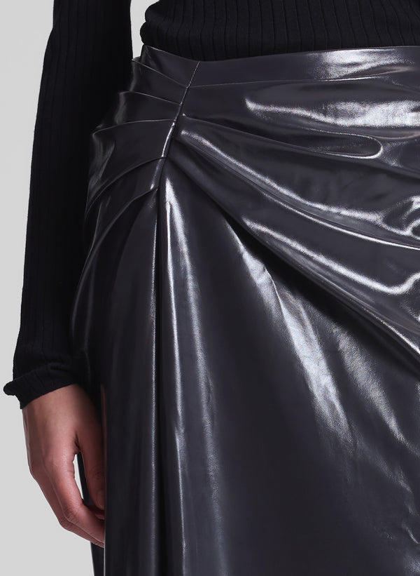 A.l.c. Tessa Patent Vegan Leather Midi Skirt Smoke
