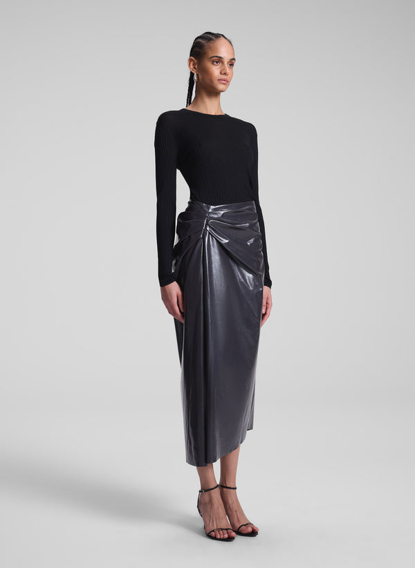 A.l.c. Tessa Patent Vegan Leather Midi Skirt Smoke