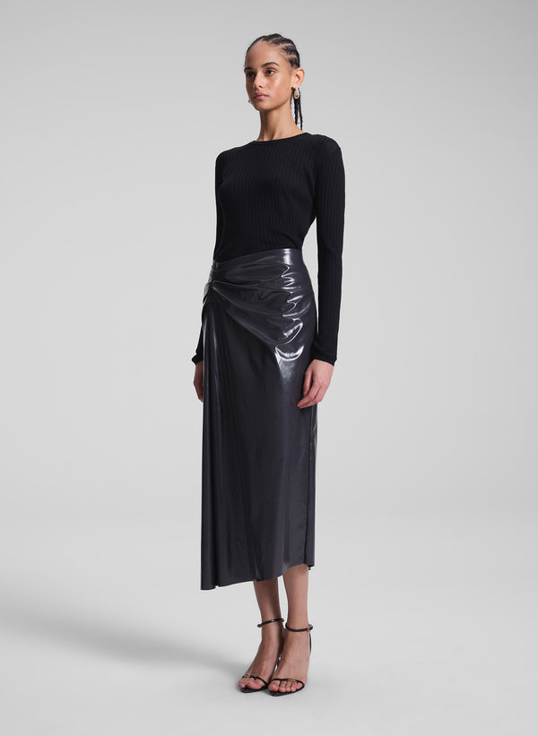 A.l.c. Tessa Patent Vegan Leather Midi Skirt Smoke