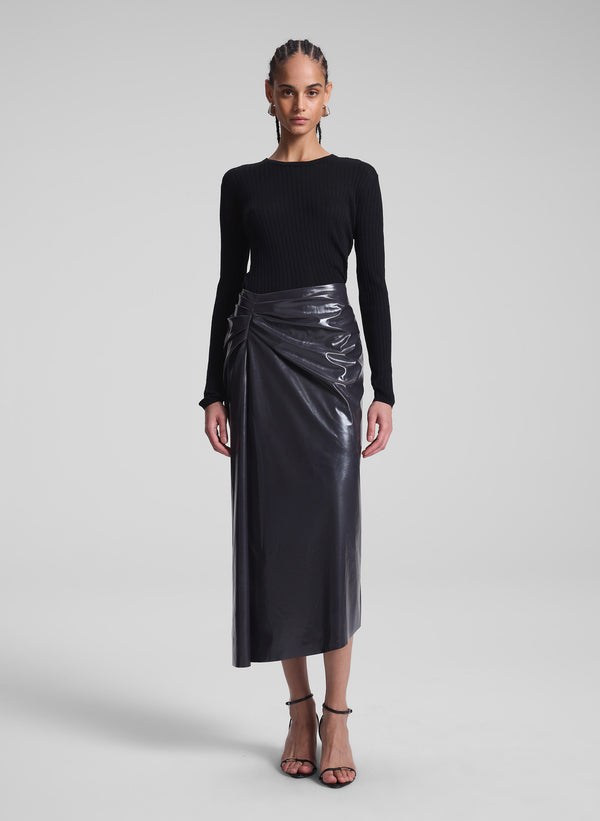 a.l.c. Tessa Patent Vegan Leather Midi Skirt Smoke