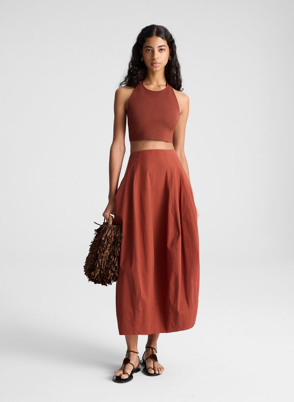 a.l.c. Veda Stretch Cotton Midi Skirt Dark Bosco