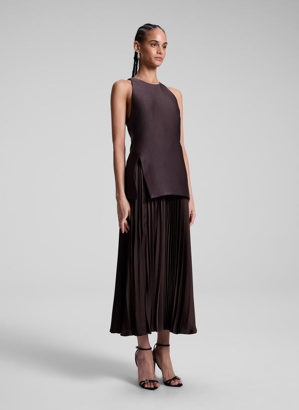 A.l.c. Willow Pleated Midi Dress Chocolate Plum
