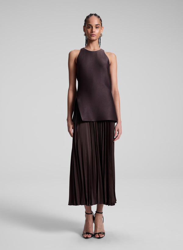 a.l.c. Willow Pleated Midi Dress Chocolate Plum