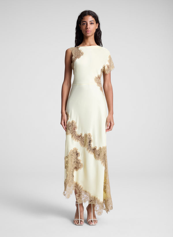 A.l.c. Alessia Satin And Lace Maxi Dress Light Canary/Beige