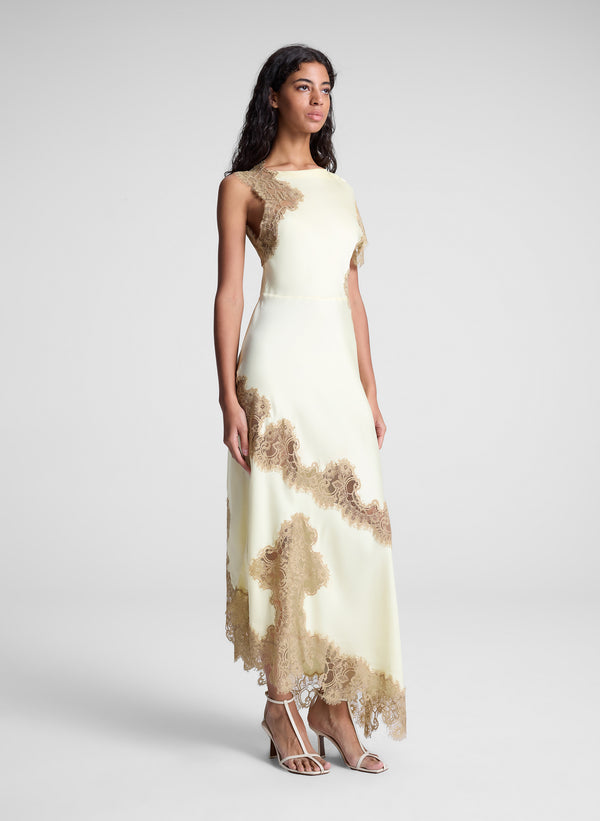 A.l.c. Alessia Satin And Lace Maxi Dress Light Canary/Beige