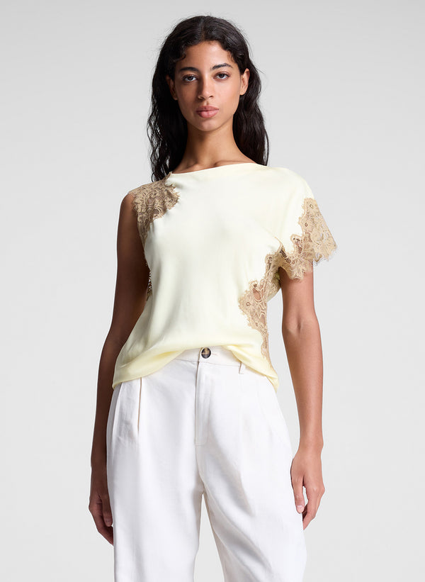 a.l.c. Alessia Satin and Lace Top Light Canary/Beige