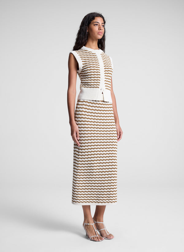 A.l.c. Alexis Striped Knit Skirt Parchment/Aged Bronze Stripe