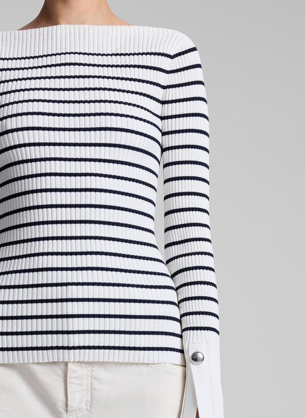 A.l.c. Anya Striped Knit Top Off White / Dark Sapphire