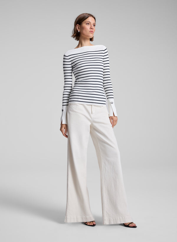 A.l.c. Anya Striped Knit Top Off White / Dark Sapphire