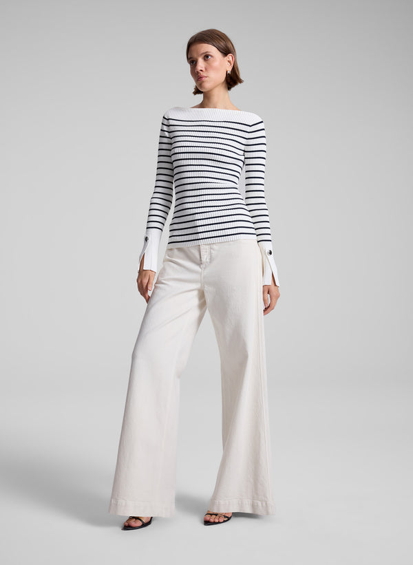 A.l.c. Anya Striped Knit Top Off White / Dark Sapphire