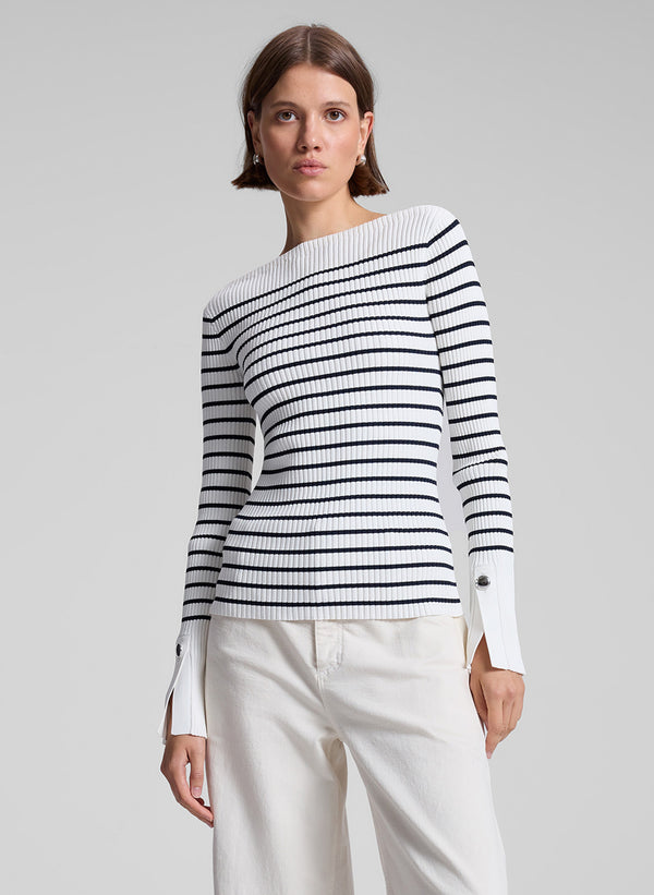 a.l.c. Anya Striped Knit Top Off White / Dark Sapphire