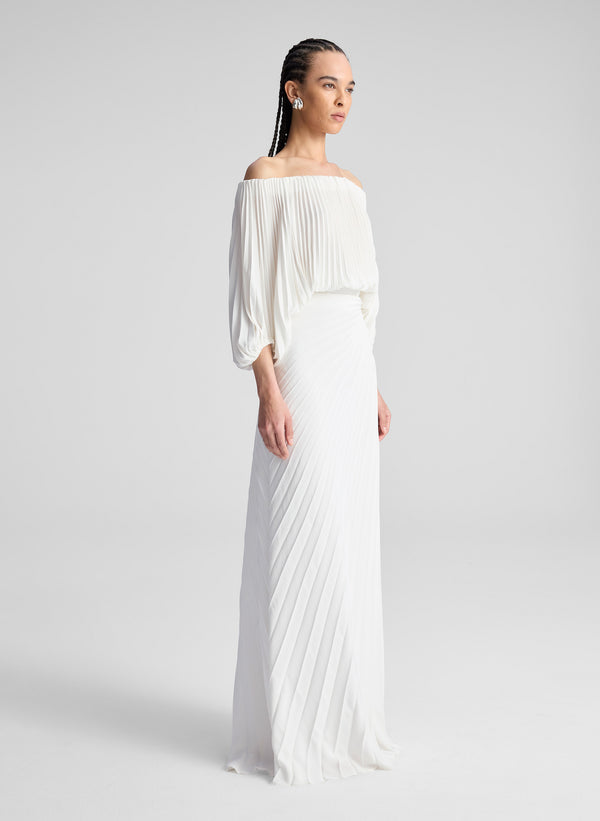 A.l.c. Bianca Satin Pleated Maxi Skirt Whisper White