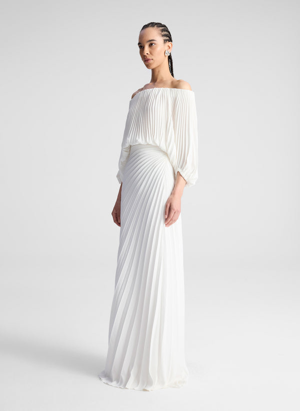 A.l.c. Bianca Satin Pleated Maxi Skirt Whisper White