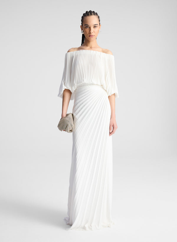 a.l.c. Bianca Satin Pleated Maxi Skirt Whisper White
