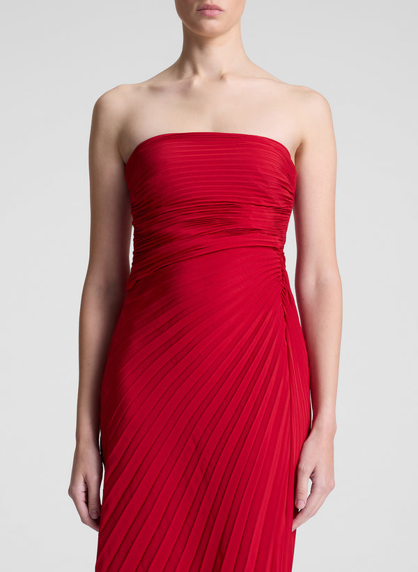 A.l.c. Bianca Strapless Pleated Maxi Dress Really Red