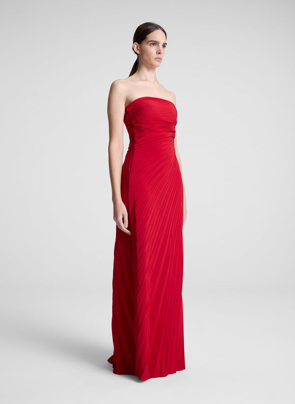 A.l.c. Bianca Strapless Pleated Maxi Dress Really Red
