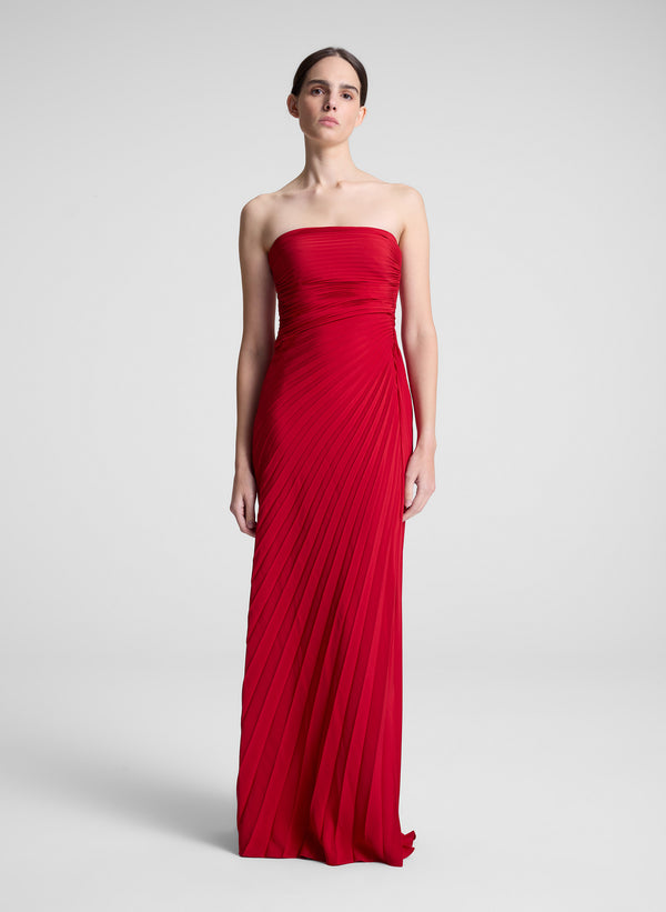 a.l.c. Bianca Strapless Pleated Maxi Dress Really Red