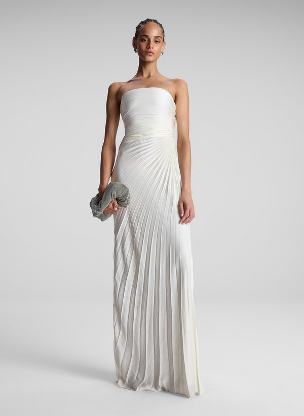 a.l.c. Bianca Strapless Pleated Maxi Dress Whisper White
