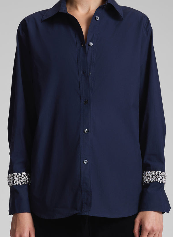 A.l.c. Calvin Embellished Sleeve Shirt Maritime Navy